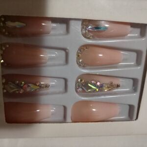 Embellished False Nails with Rhinestones